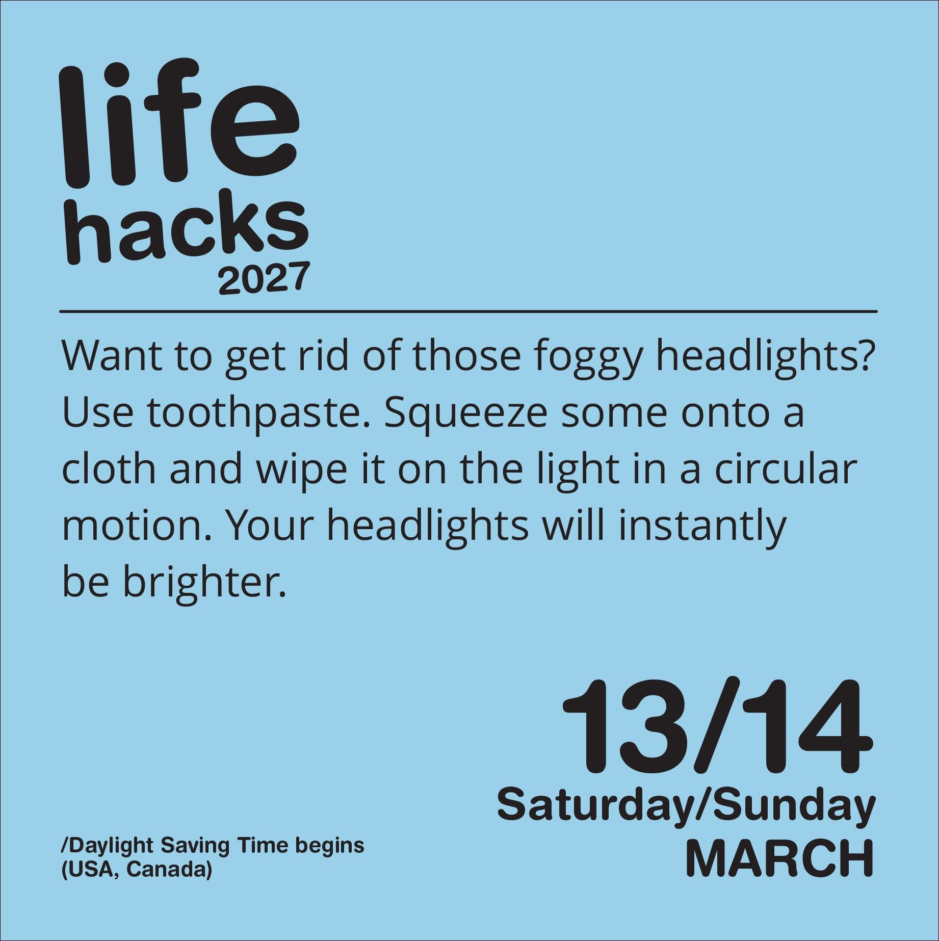 2027 Life Hacks Day-to-Day Calendar