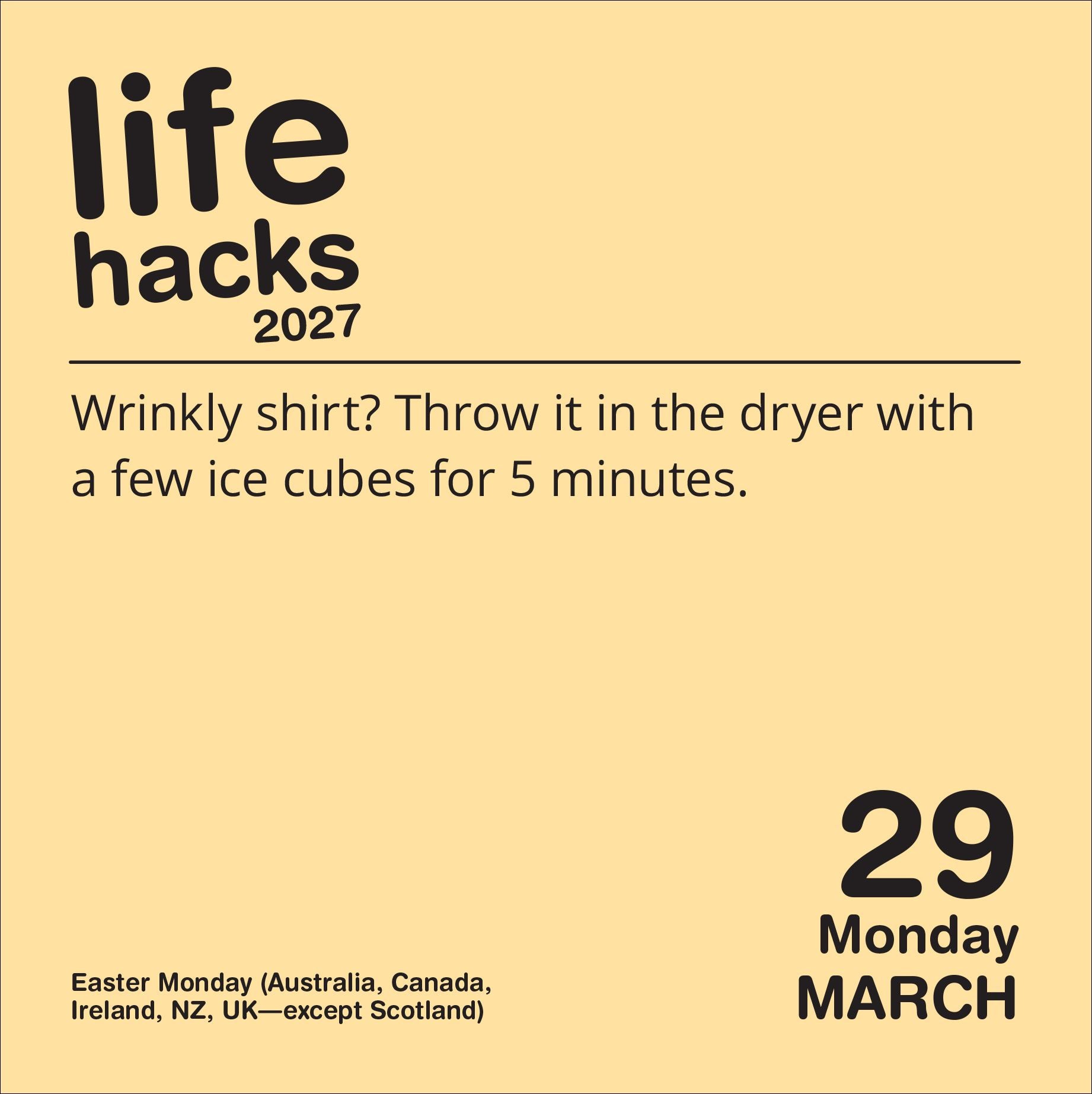 2027 Life Hacks Day-to-Day Calendar