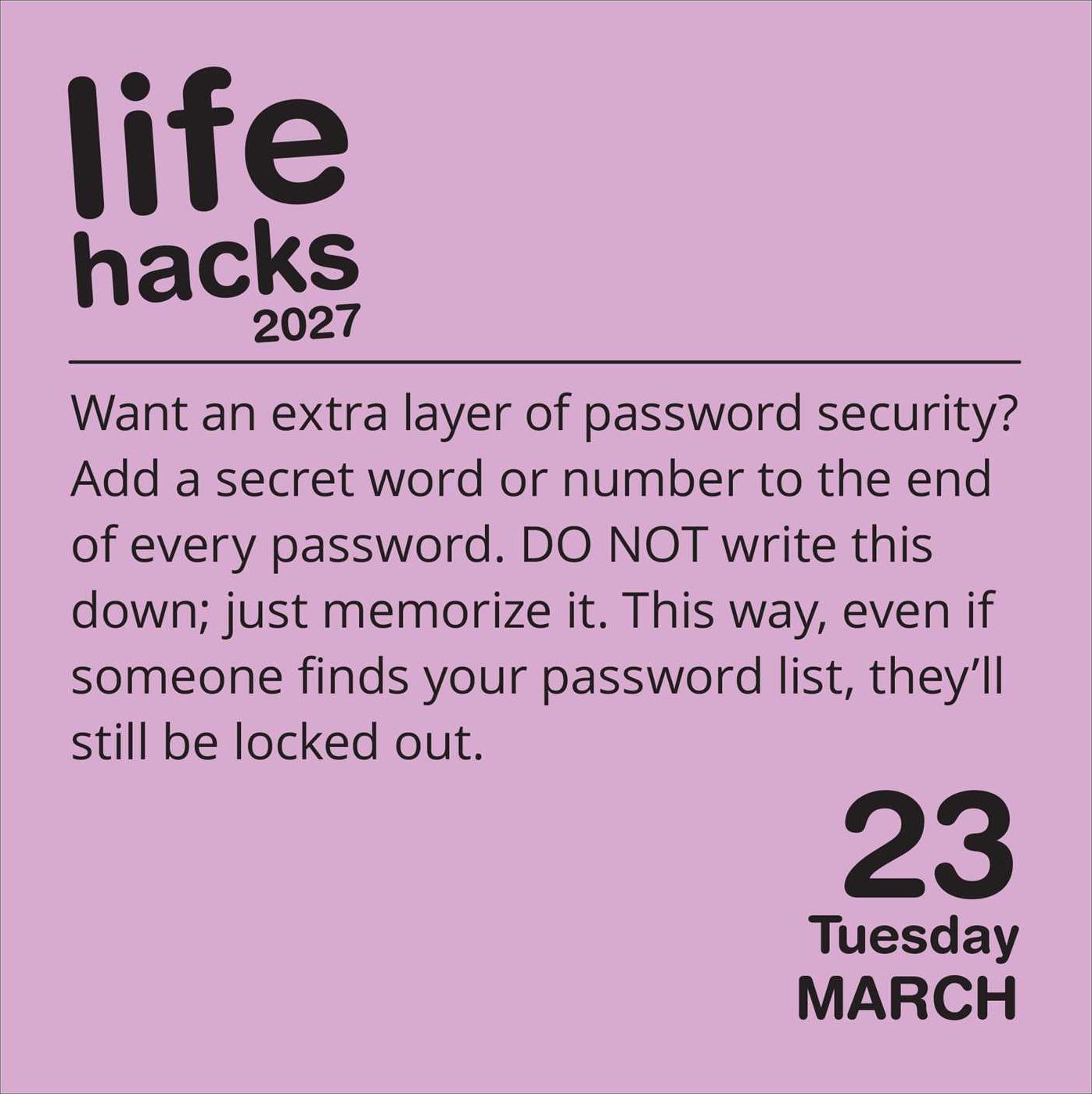 2027 Life Hacks Day-to-Day Calendar
