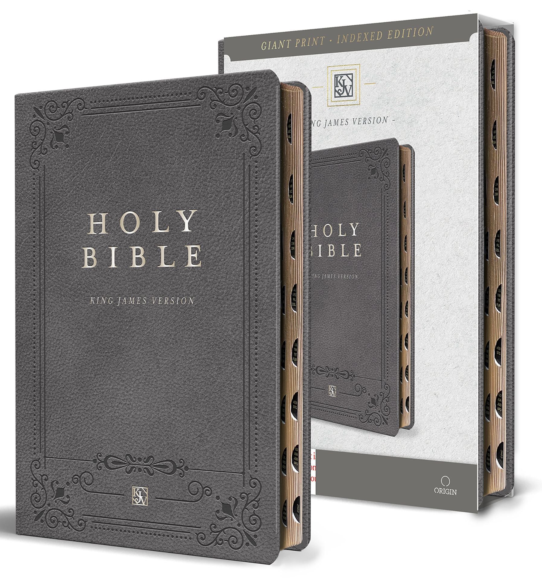 KJV Holy Bible, Giant Print Thinline Edition, Large Format, Gray Premium Imitation Leather, Red Letter, Thumb Index, Ribbon Marker
