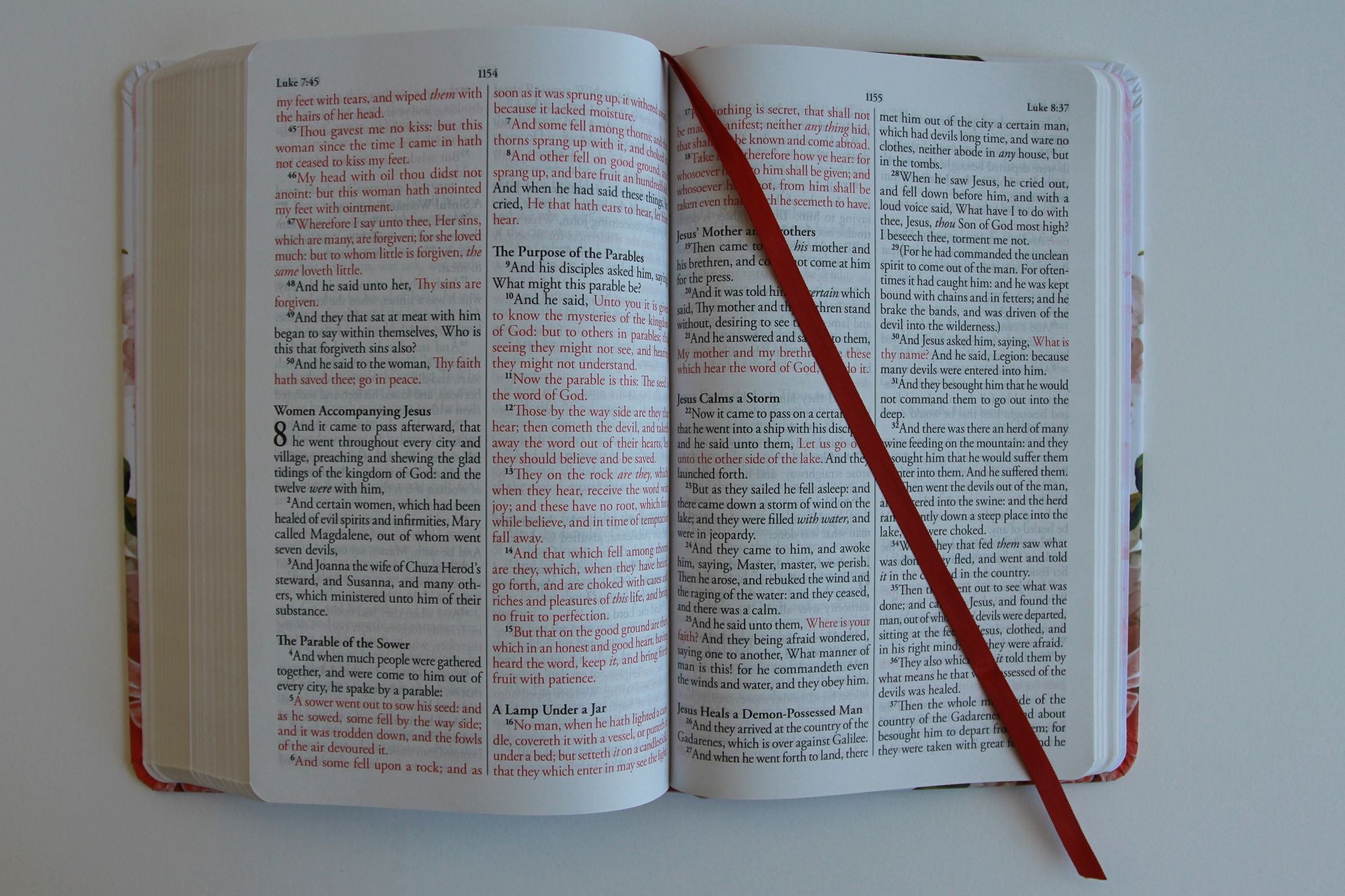 KJV Holy Bible, Large Print Medium Format, Pink Cloth Hardcover with Floral Design, Ribbon Marker, Red Letter