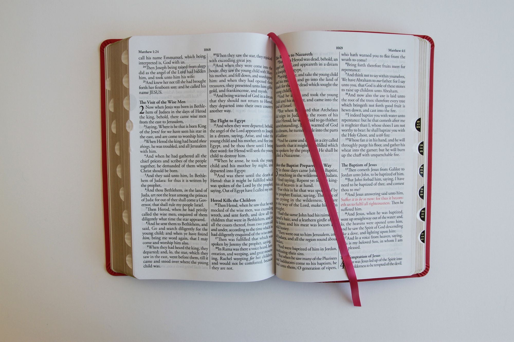 KJV Holy Bible, Large Print Medium format, Fuchsia Faux Leather w/Ribbon Marker, Red Letter, thumb Index