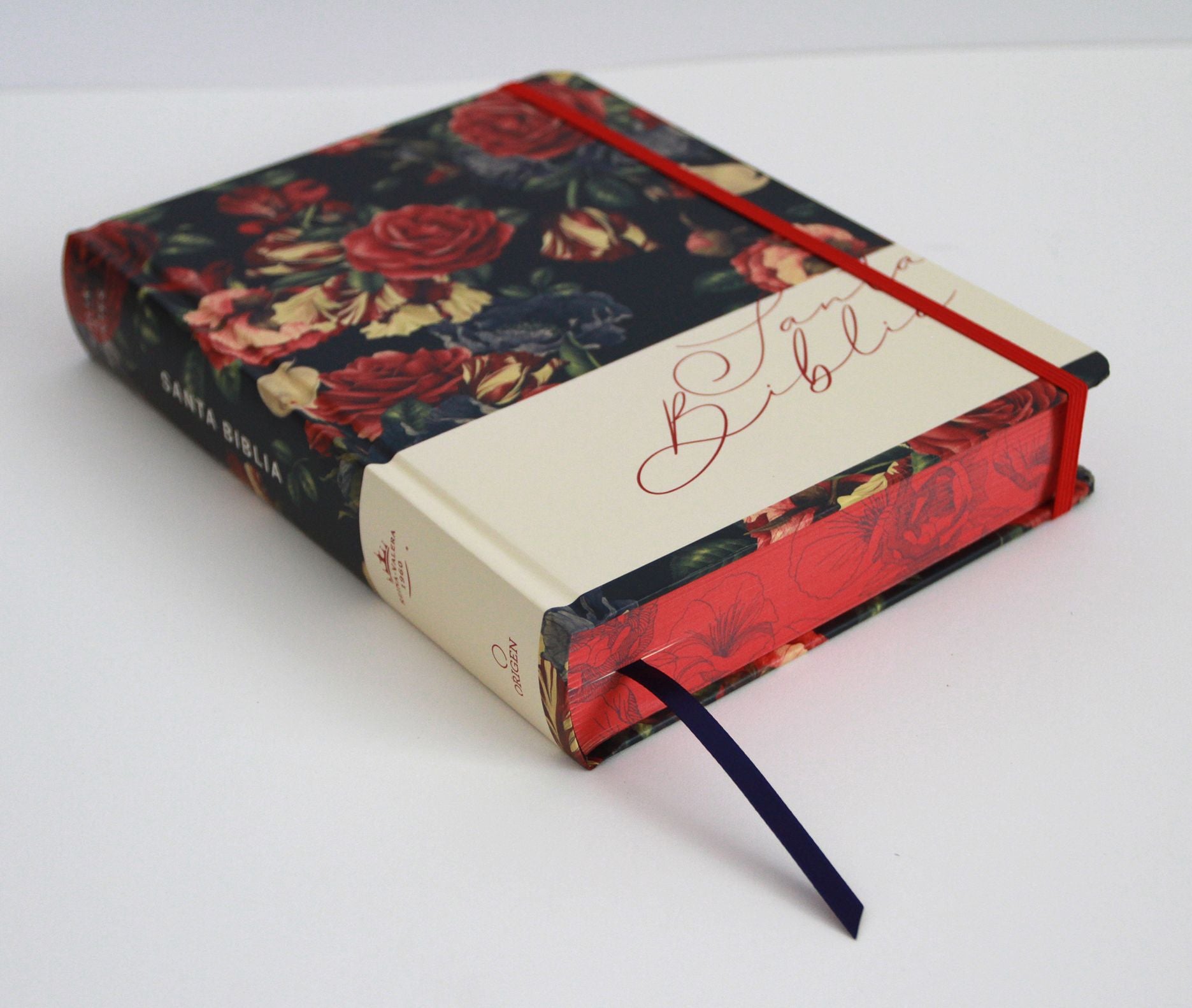 Biblia de Apuntes RVR 1960 Tapa dura, Azul oscuro con flores (Edición cantos pintados) / Spanish Journaling Bible RVR 1960 Hardcover Dark Blue with Flowers