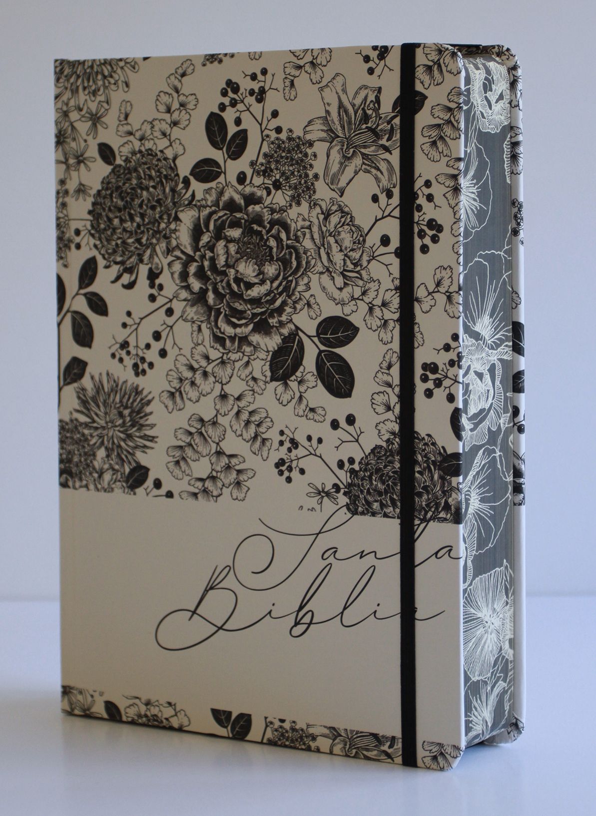 Biblia de Apuntes RVR 1960 Tapa dura, Blanco y negro con flores (Edición cantos pintados) / Spanish Journalling Bible RVR 1960 HC Black and White with Flowers