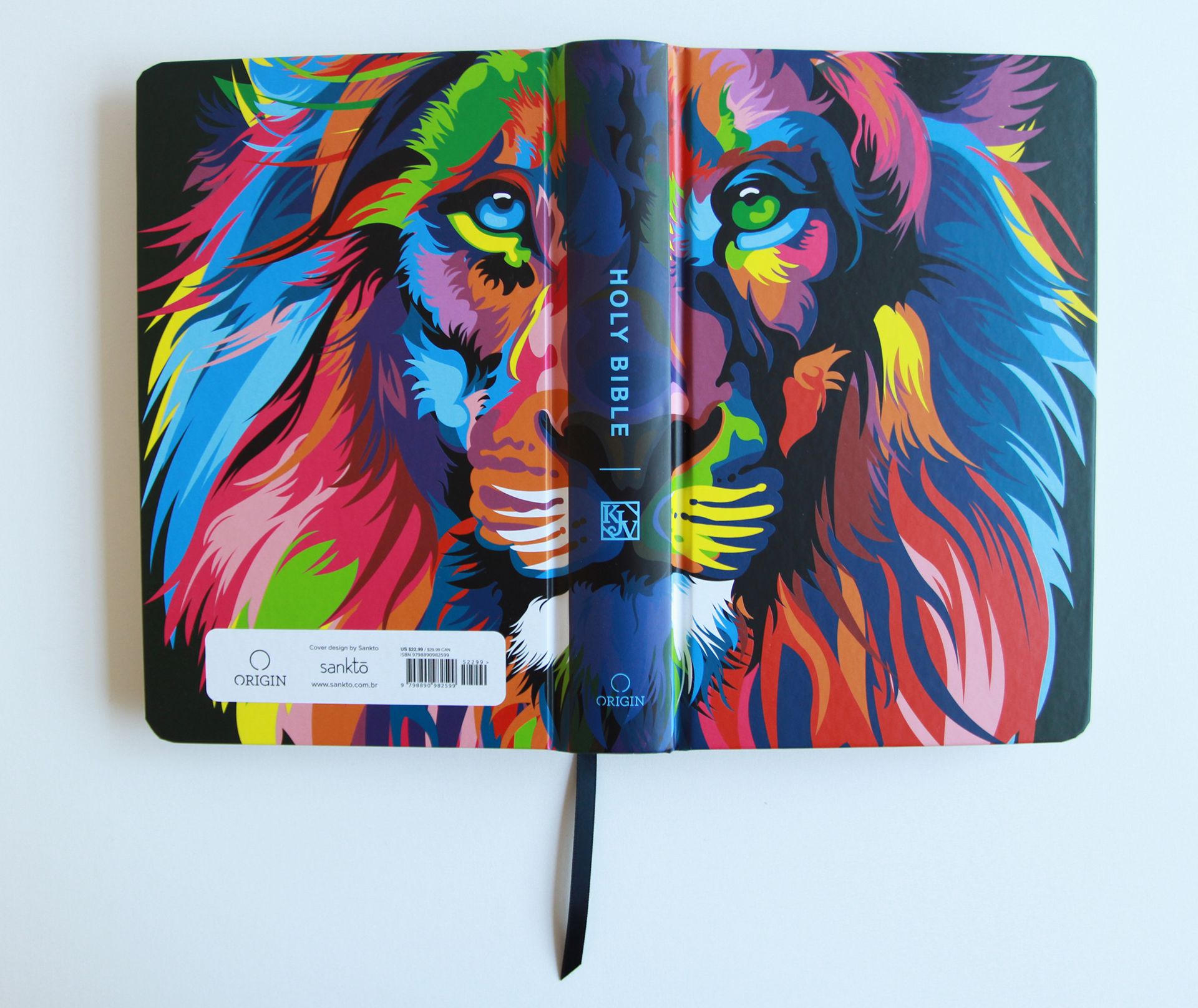 KJV Holy Bible, Multi Color Lion of Judah, Large Print, Handy Size format, Hardcover, Ribbon Marker, and Red Letter