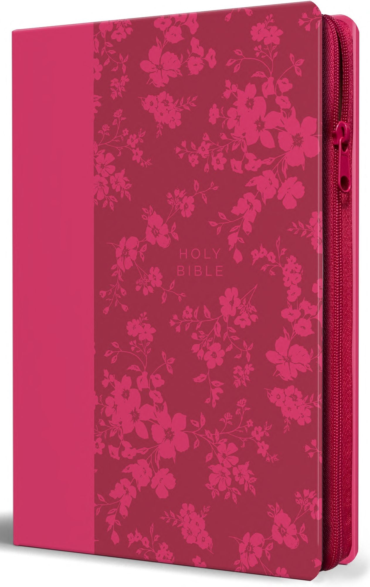 KJV Holy Bible, Large Print Handy Size, Fuchsia Premium Imitation Leather w/Ribbon Marker, Red Letter, Zipper