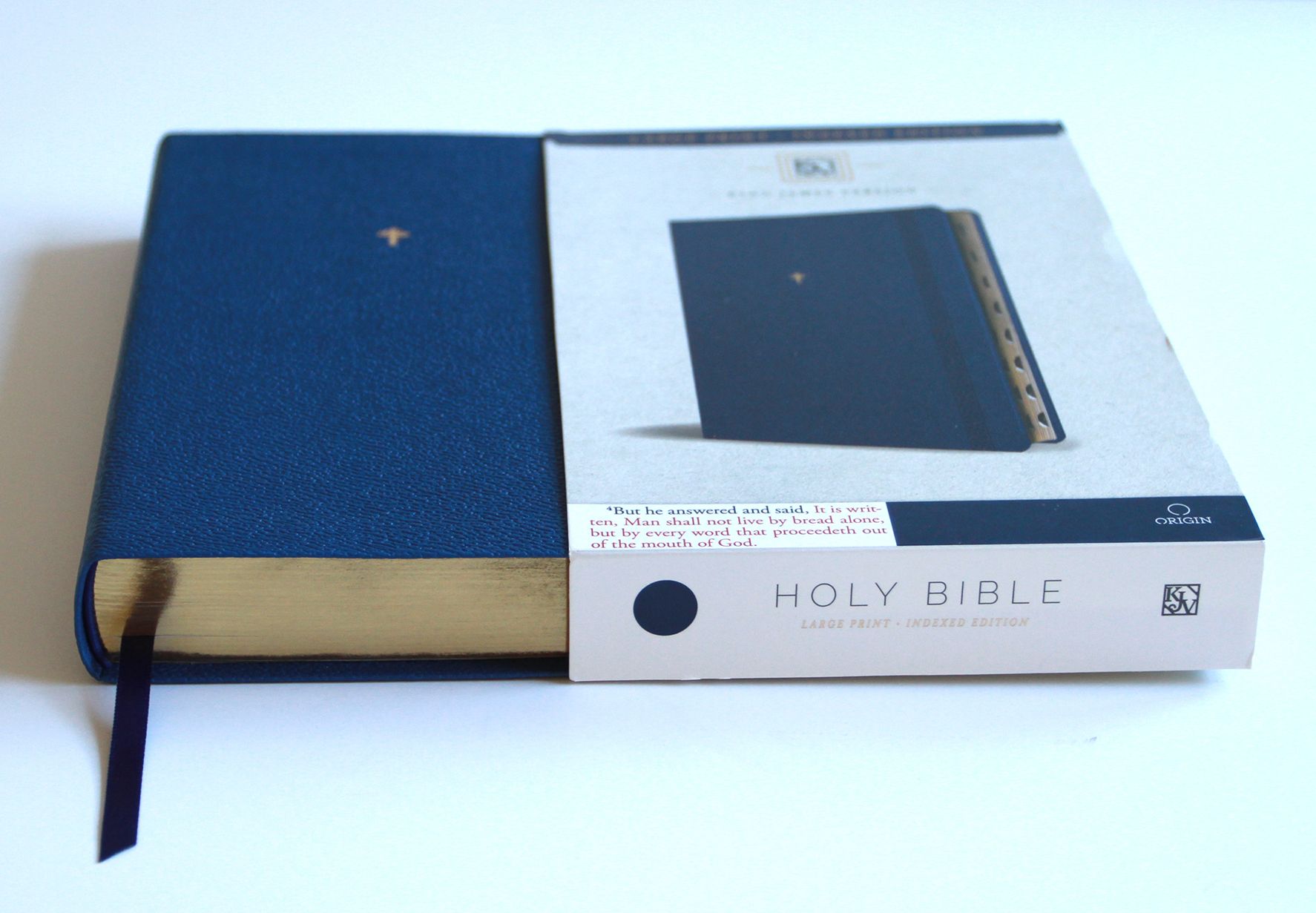 KJV Holy Bible, Large Print Handy Size Format, Blue Premium Imitation Leather with Ribbon Marker, Red Letter, Thumb Index