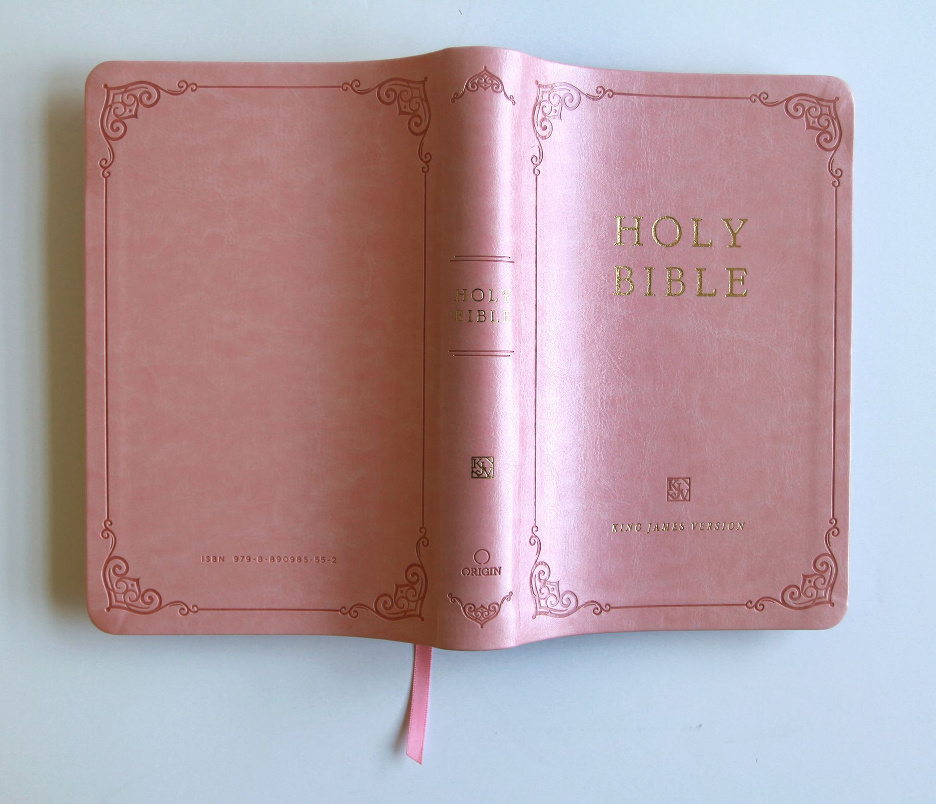 KJV Holy Bible, Large Print Handy Size Format, Pink Premium Imitation Leather with Ribbon Marker, Red Letter, Thumb Index