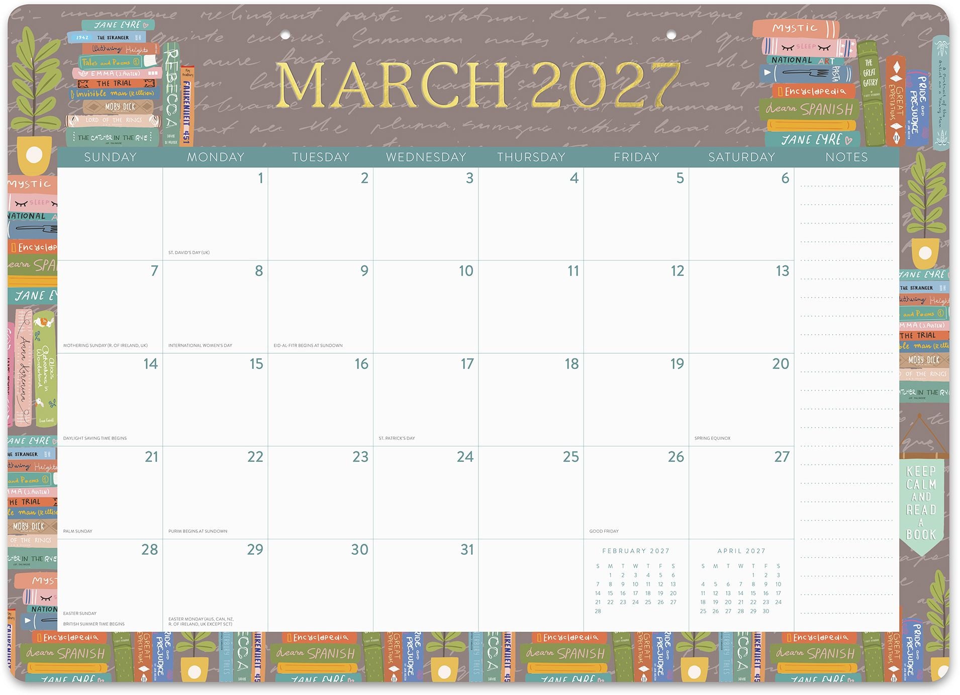 2026-2027 Book Lover Decorative 17-Month Desk Blotter
