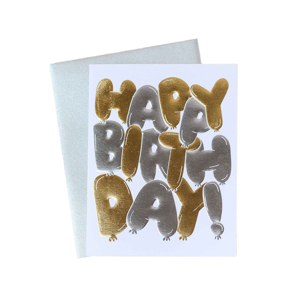 Balloon Letters Foil Stamped Birthday Card