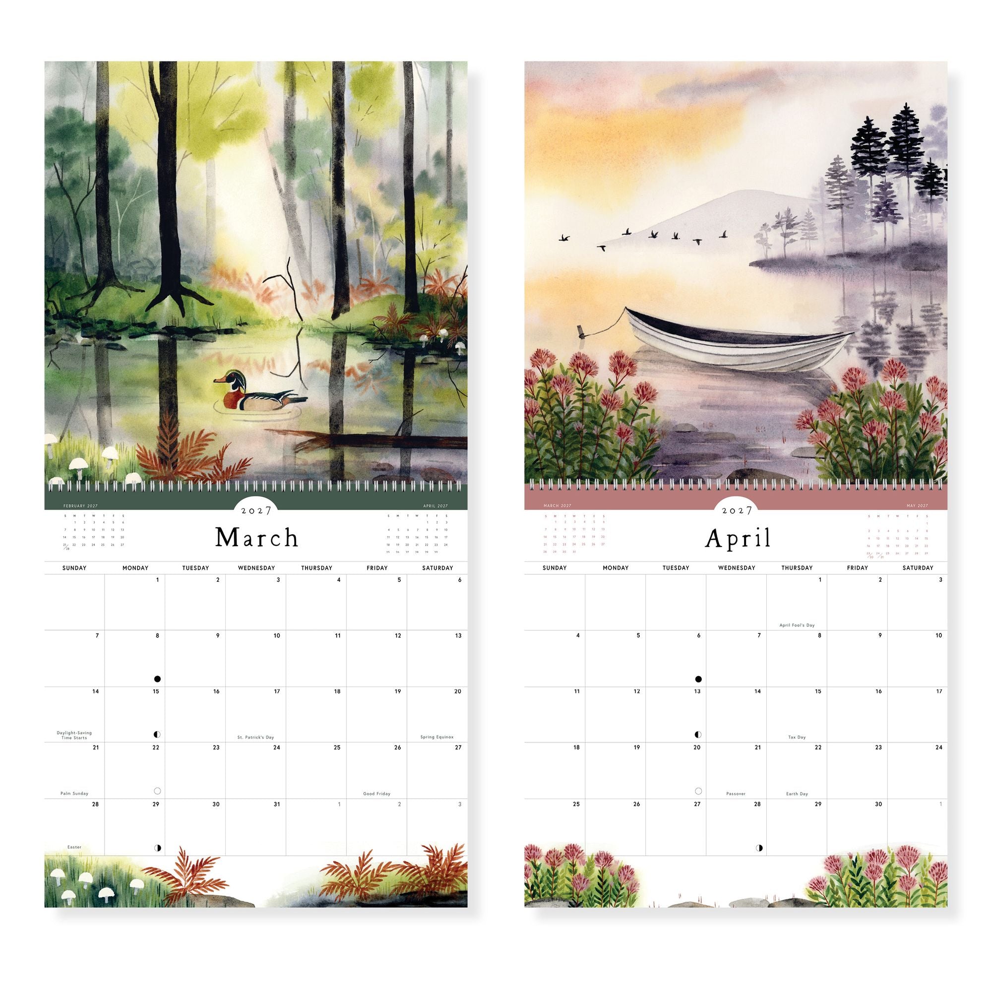 2027 Quiet Earth Watercolor Landscape Wall Calendar