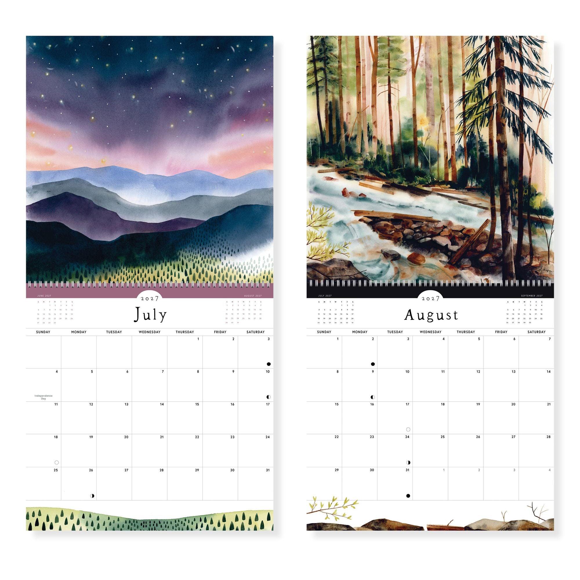2027 Quiet Earth Watercolor Landscape Wall Calendar