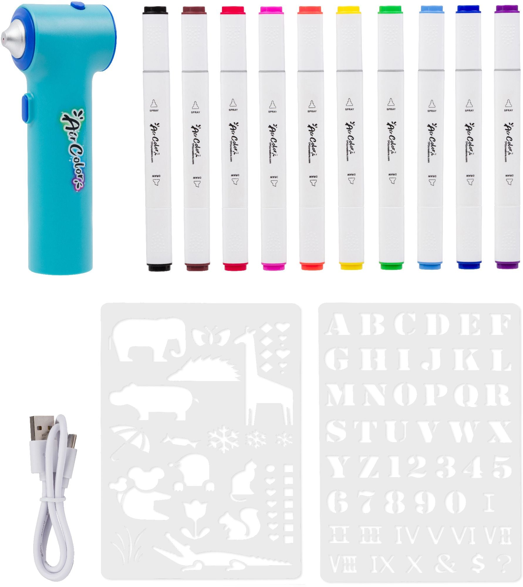 AirColor Airbrush Kit, Includes 10 Dual-Tip Markers