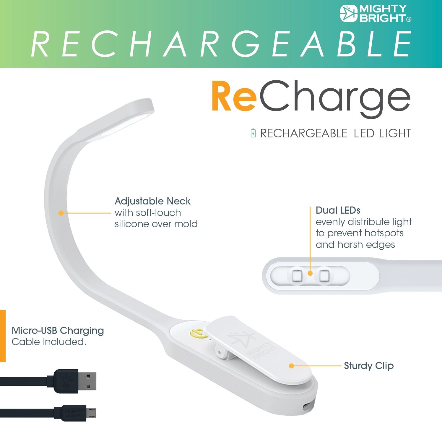 Mighty Bright Recharge Book Light White