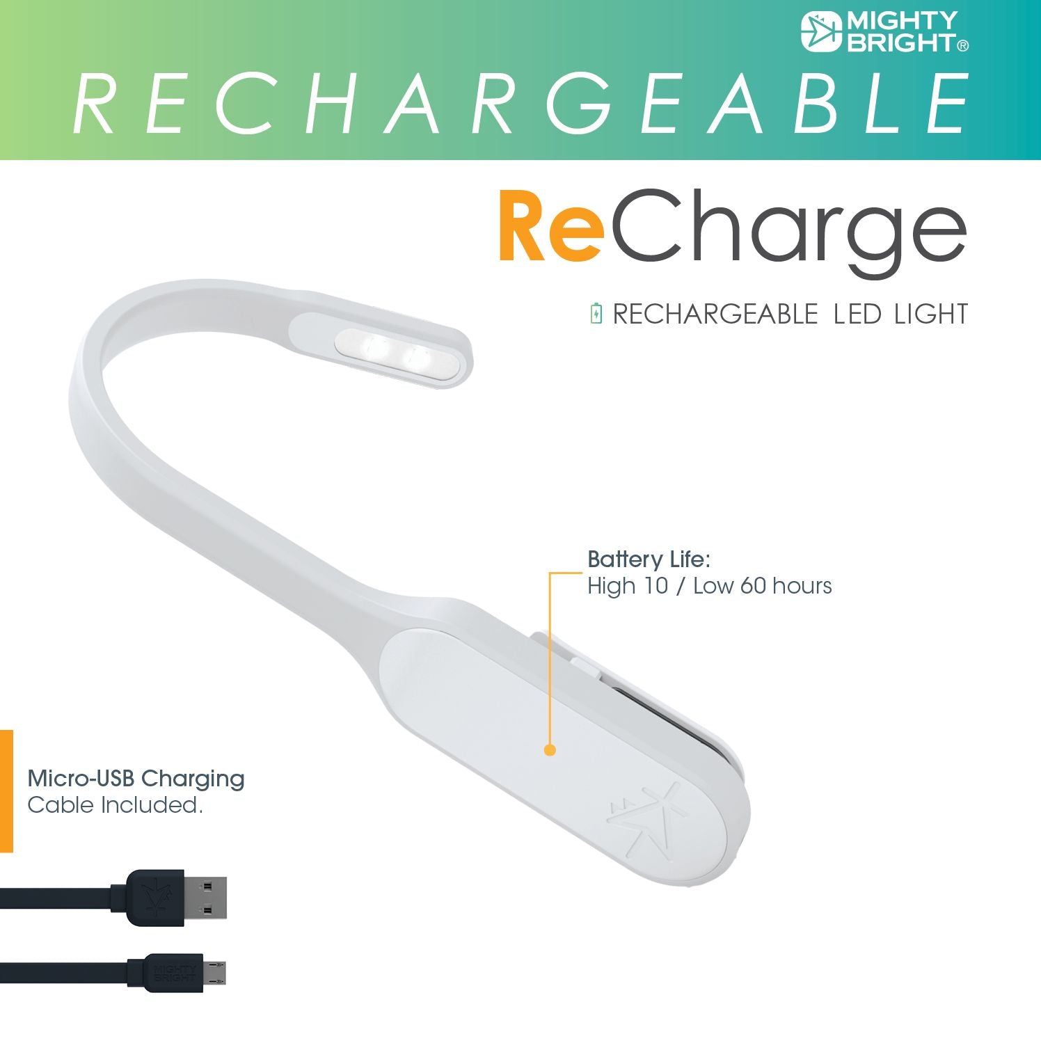 Mighty Bright Recharge Book Light White