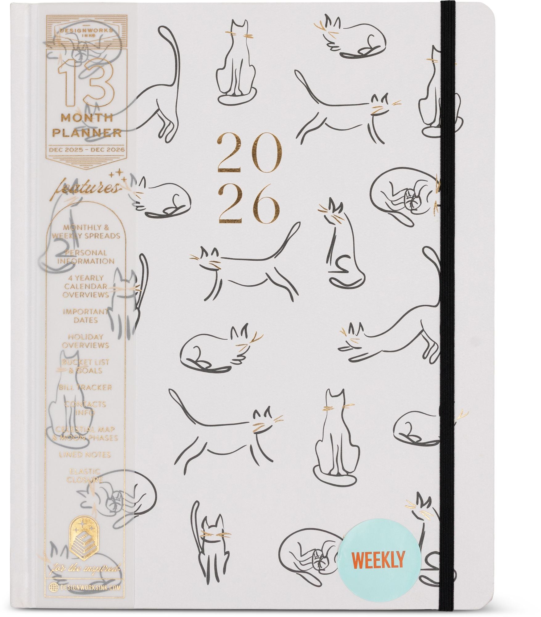 2026 Weekly Desk Planner Cat Sketches