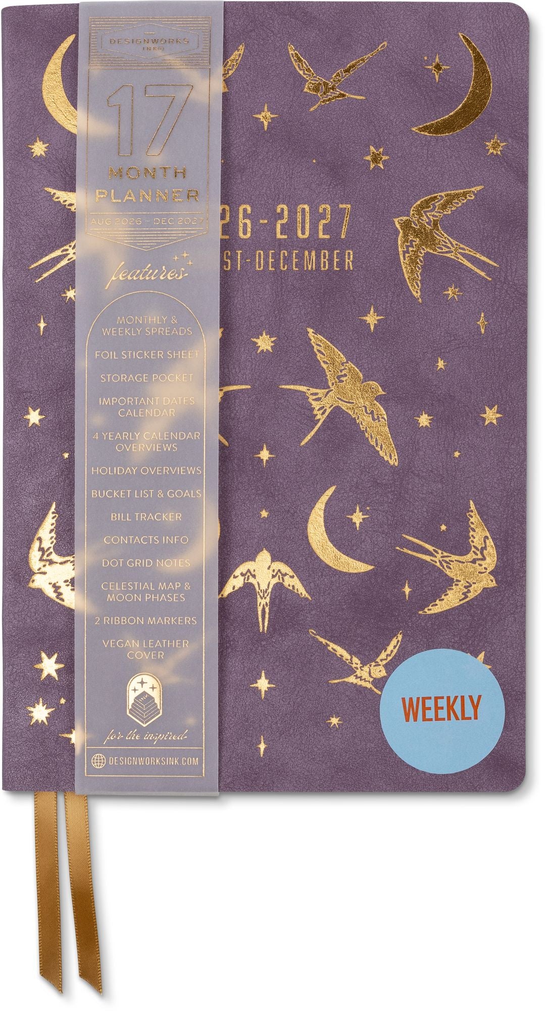 2026-2027 Celestial Birds Leatherette Weekly Desk Planner