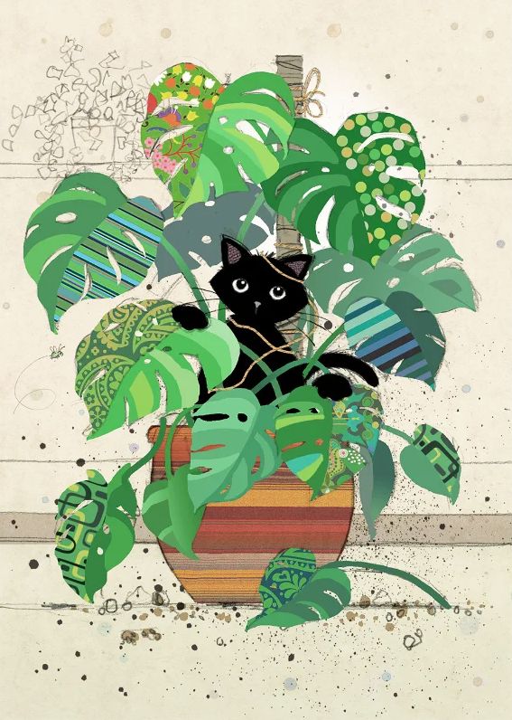 BLANK MONSTERA CAT GREETING CARD