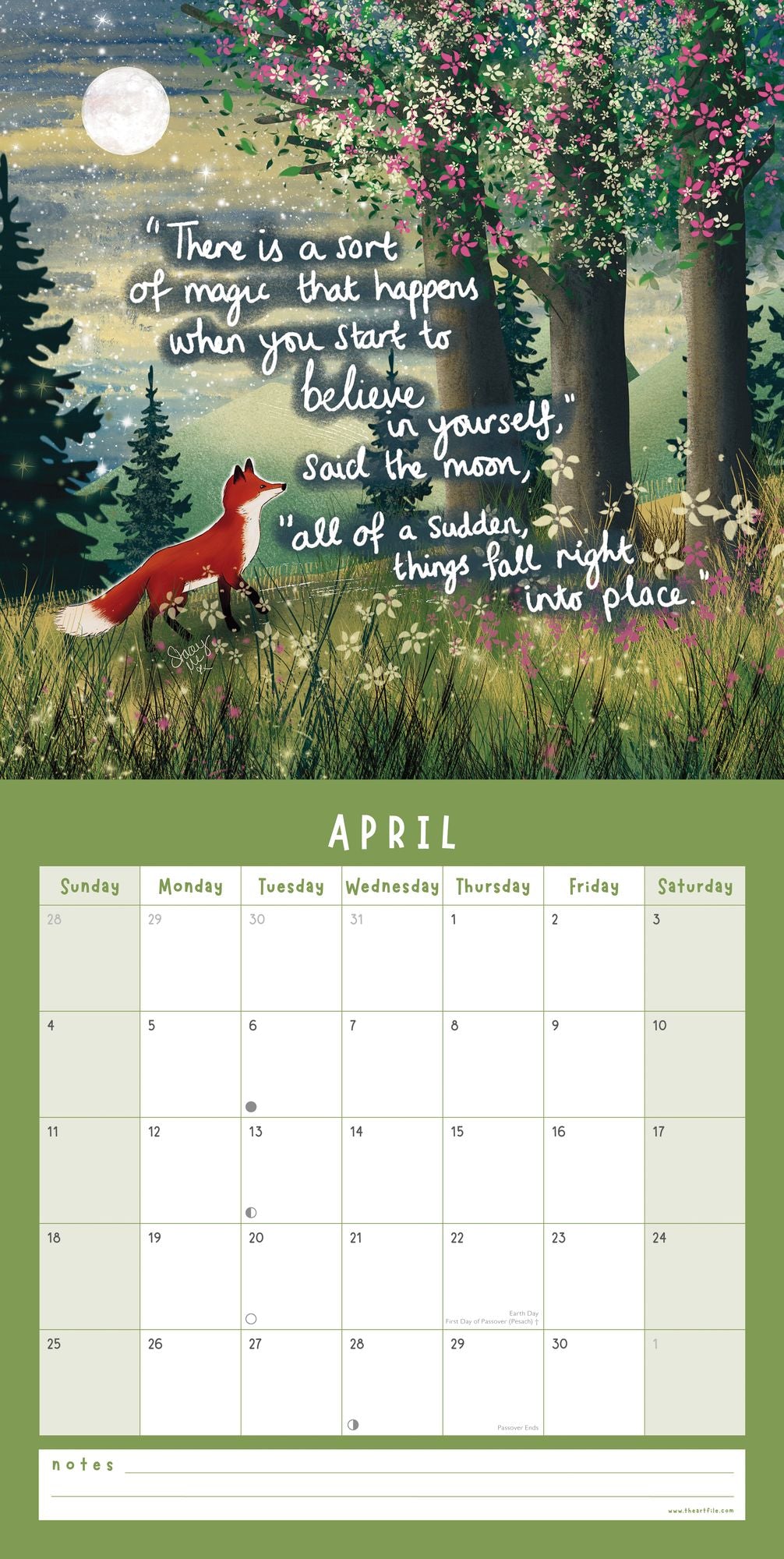 2027 Fox Under The Moon Wall Calendar
