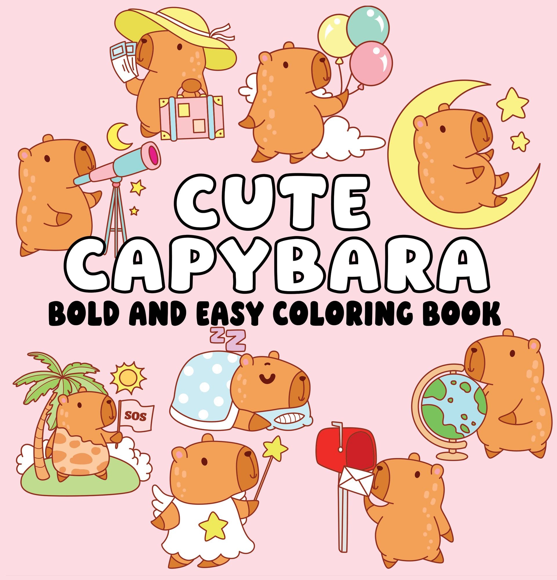 CUTE CAPYBARA BOLD AND EASY COLORING BOOK