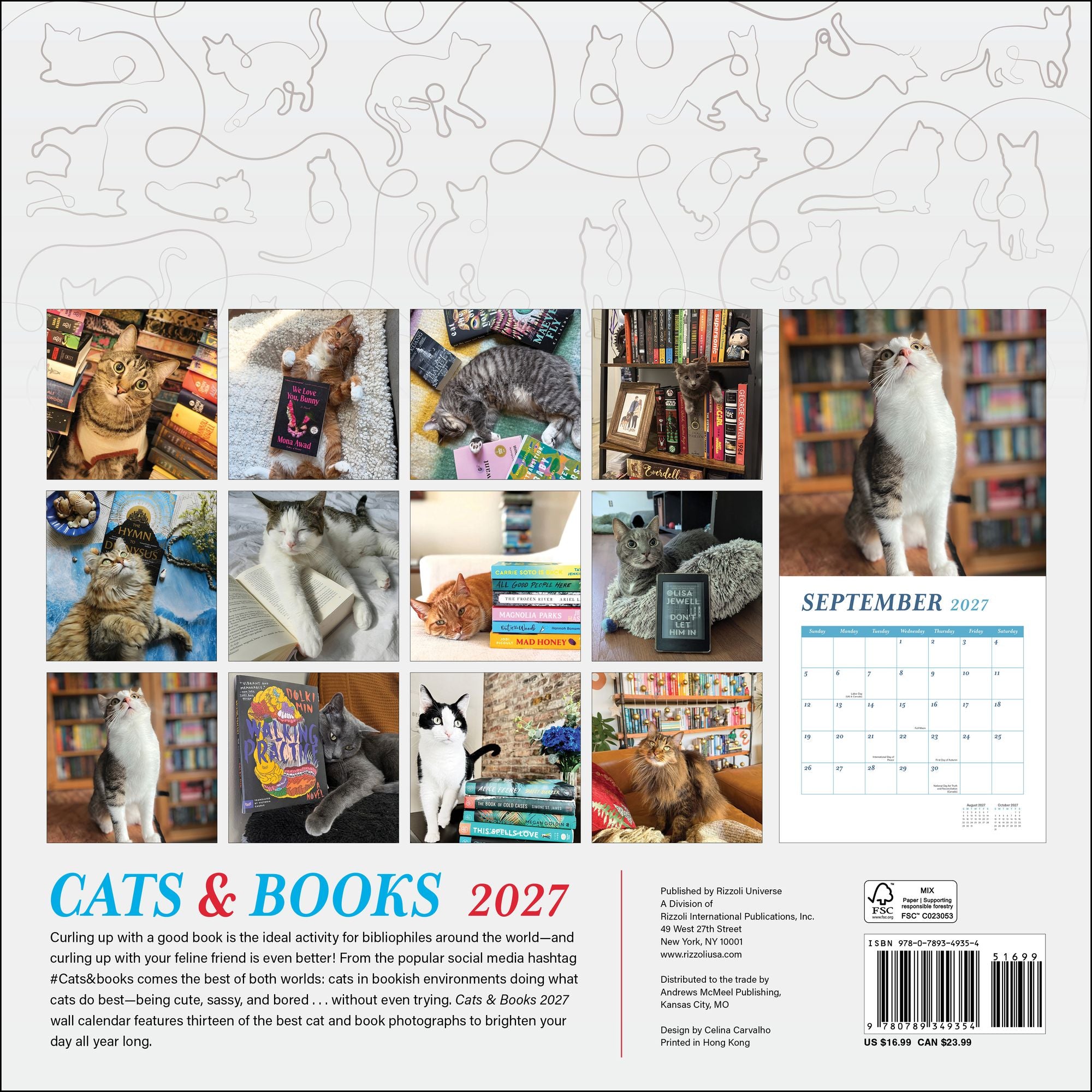 2027 Cats and Books Wall Calendar