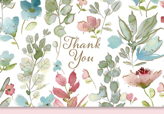 Floral Watercolor Thank You Notes (14 Cards, 15 Self-Sealing Envelopes)