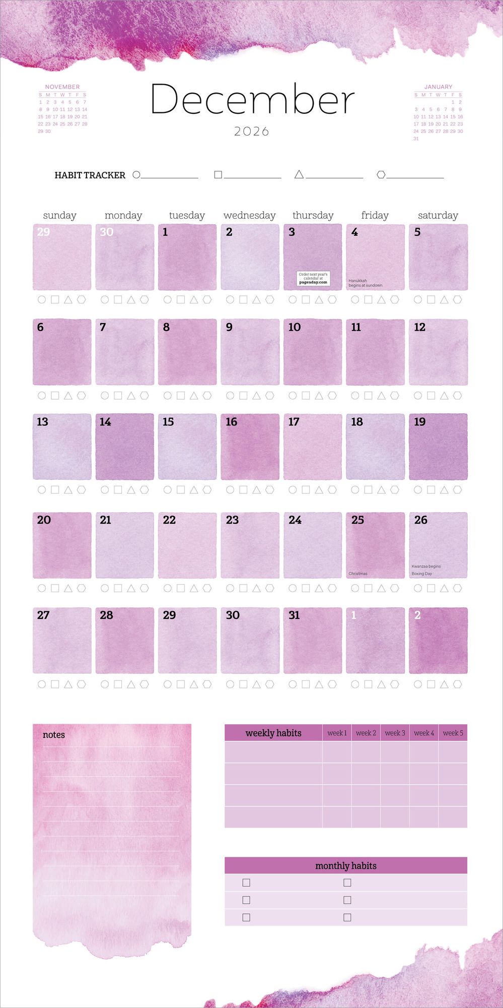 2026 Habit Tracker Wall Calendar