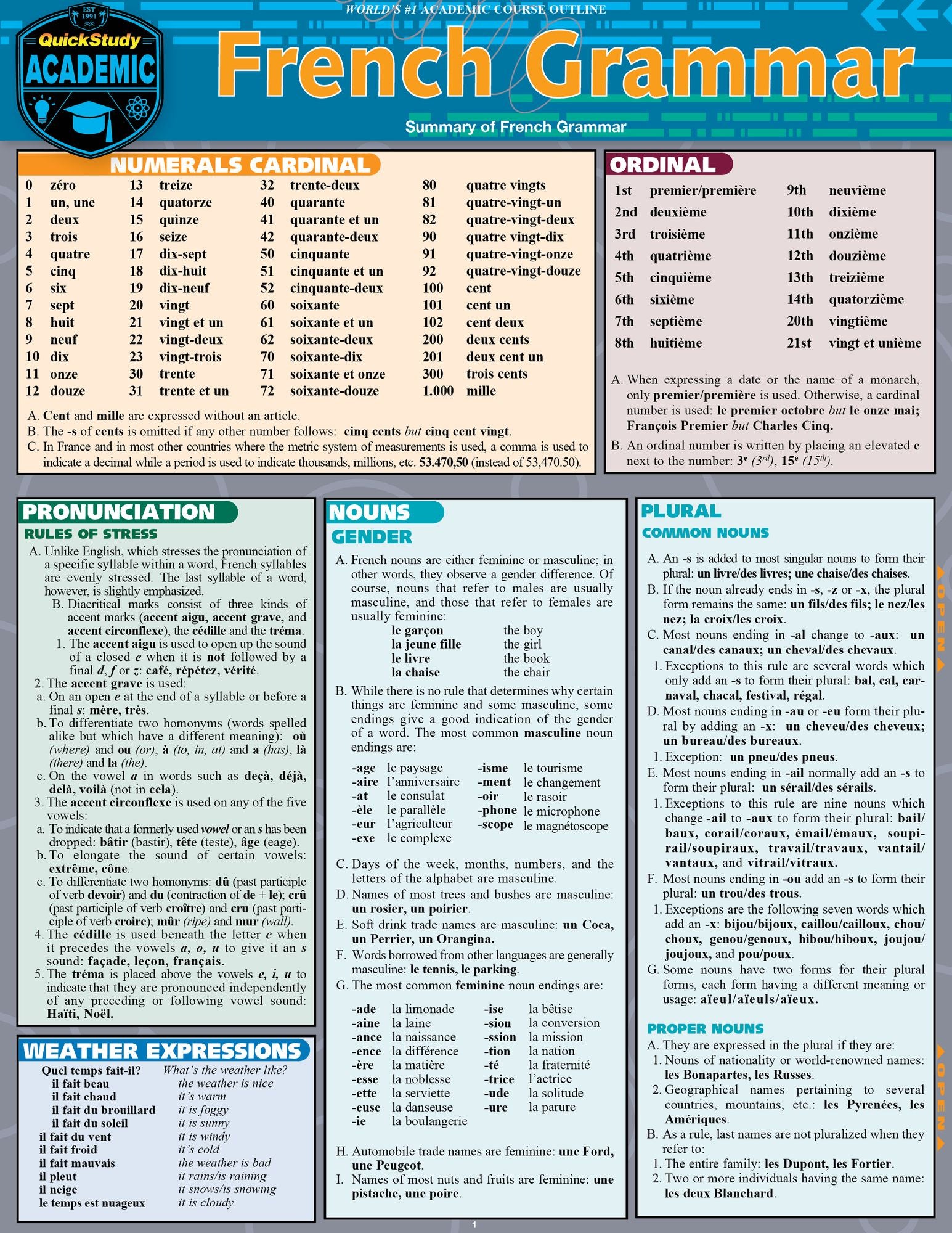 French Grammar: QuickStudy Laminated Reference Guide