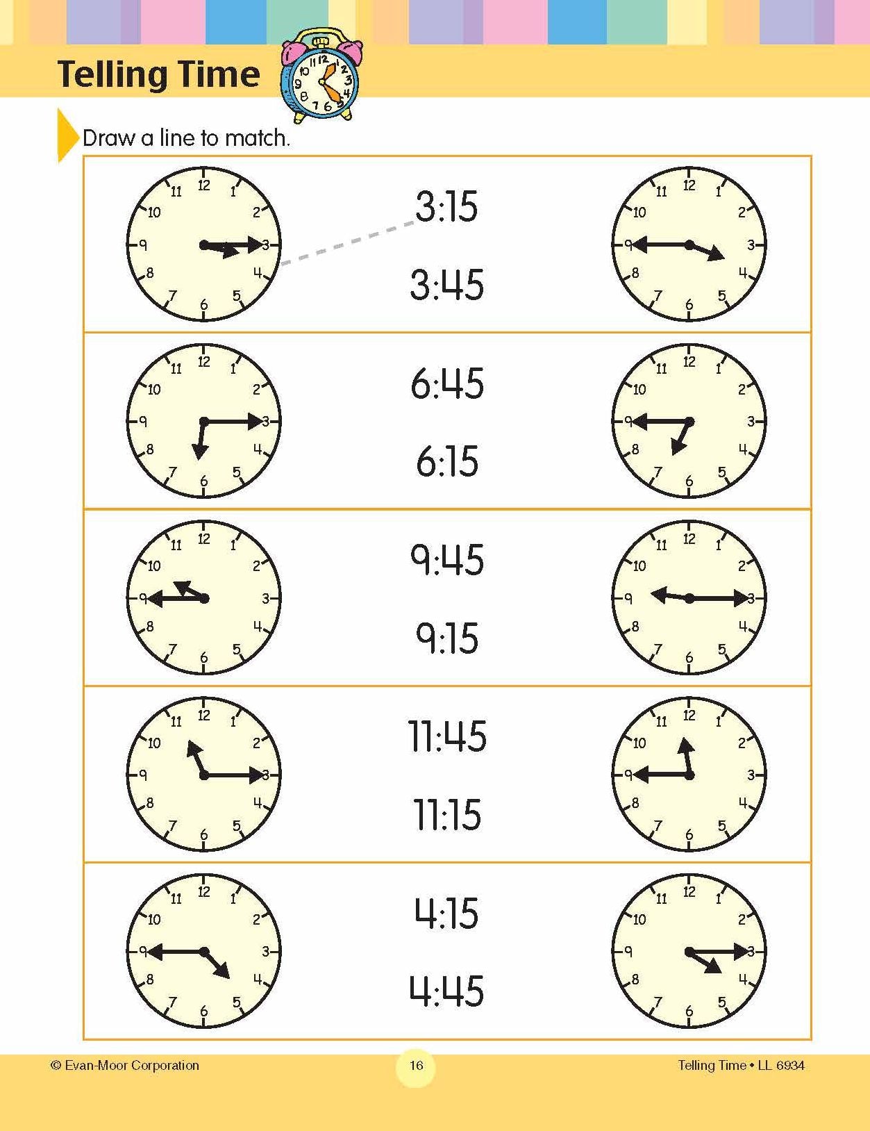 Learning Line: Telling Time, Grade 1 - 2 Workbook