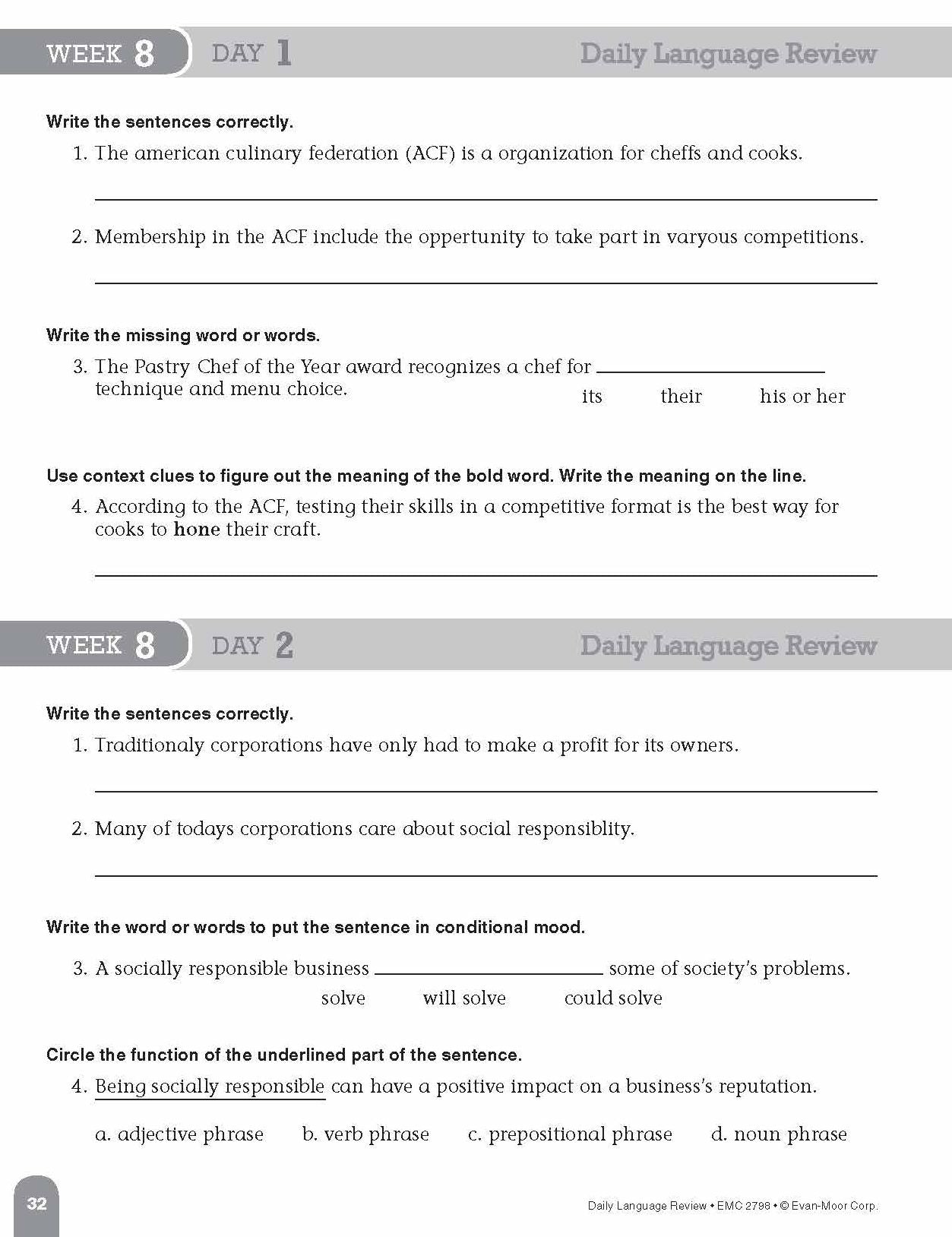Daily Language Review, Grade 8 Te