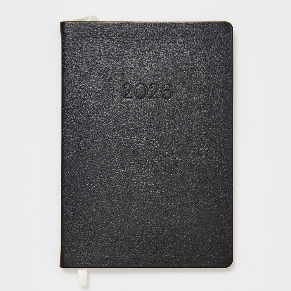 2025-2026 Paper Source Black Leather 18-Month Monthly Pocket Planner