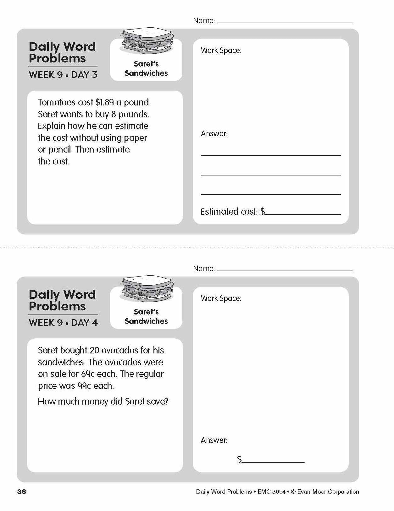 Daily Word Problems, Grade 4