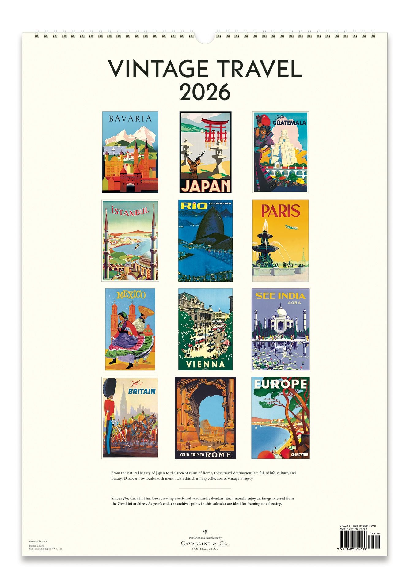 2026 Vintage Travel Wall Calendar