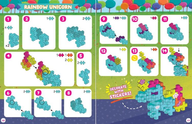 Neon Super Cute Puzzle and Play: Plus-Plus Building Blocks and Hidden Pictures Puzzle Sticker Book Set for Kids 5-9, Create and Personalize with Cute Stickers, Bright Puzzles and Neon Blocks