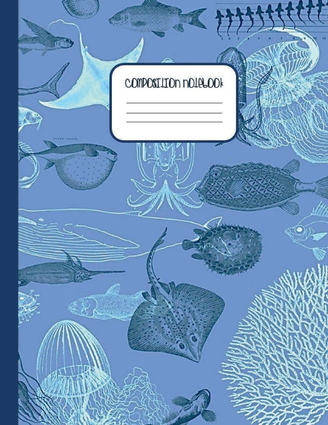 Extra Large Composition Notebook - College Ruled 300 Pages Lined Paper Notes Writing Journal: Nautical Ocean Marine Sea Life Print Big & Fat Wide Ruled Paper Diary for College Academic Students Records
