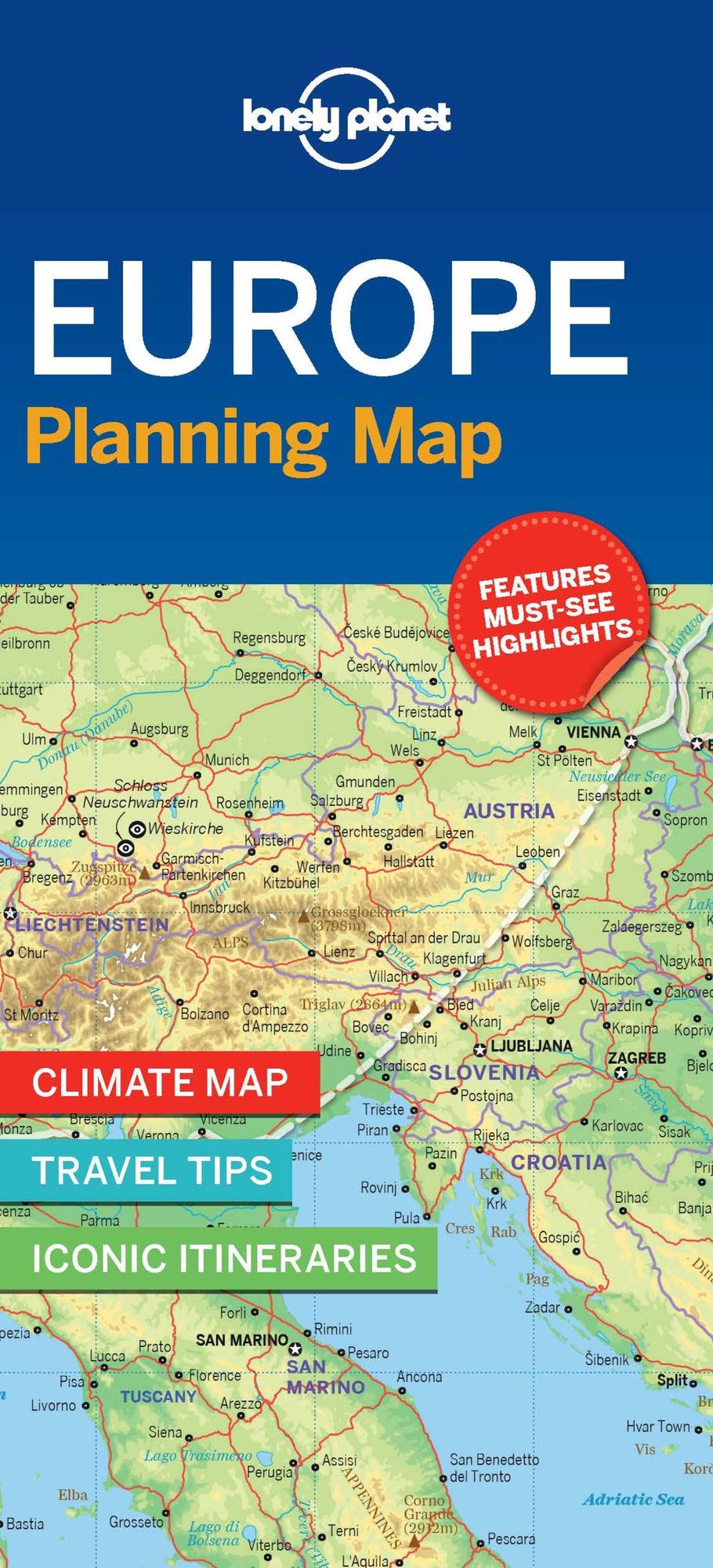 Lonely Planet Europe Planning Map: Easy-Fold, Full Colour Travel Map with Top Attractions, Itineraries & Themed Lists Handy Slipcase for European Adventures