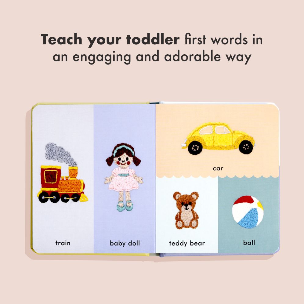 First Words with Cute Embroidered Friends: A Padded Board Book for Infants and Toddlers featuring First Words and Adorable Embroidery Pictures