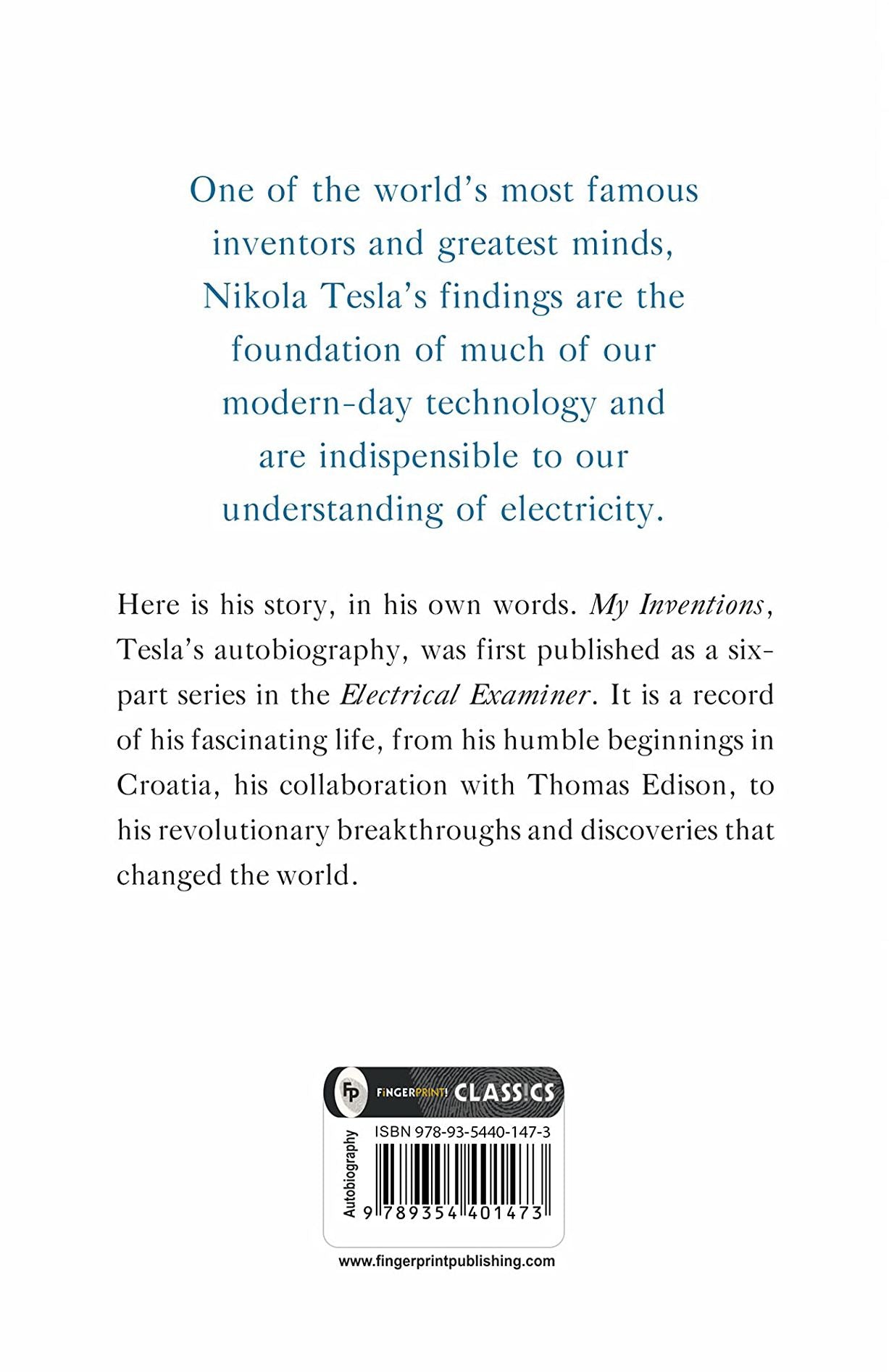 My Inventions, Autobiography of Nikola Tesla