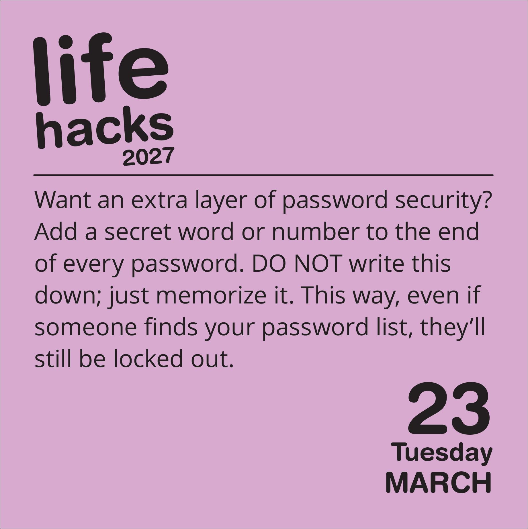 2027 Life Hacks Day-to-Day Calendar