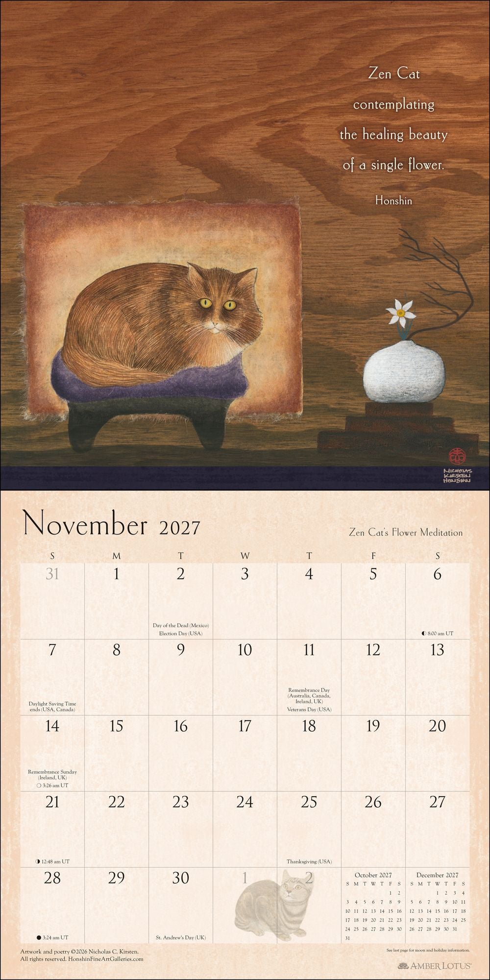 2027 Zen Cat Wall Calendar