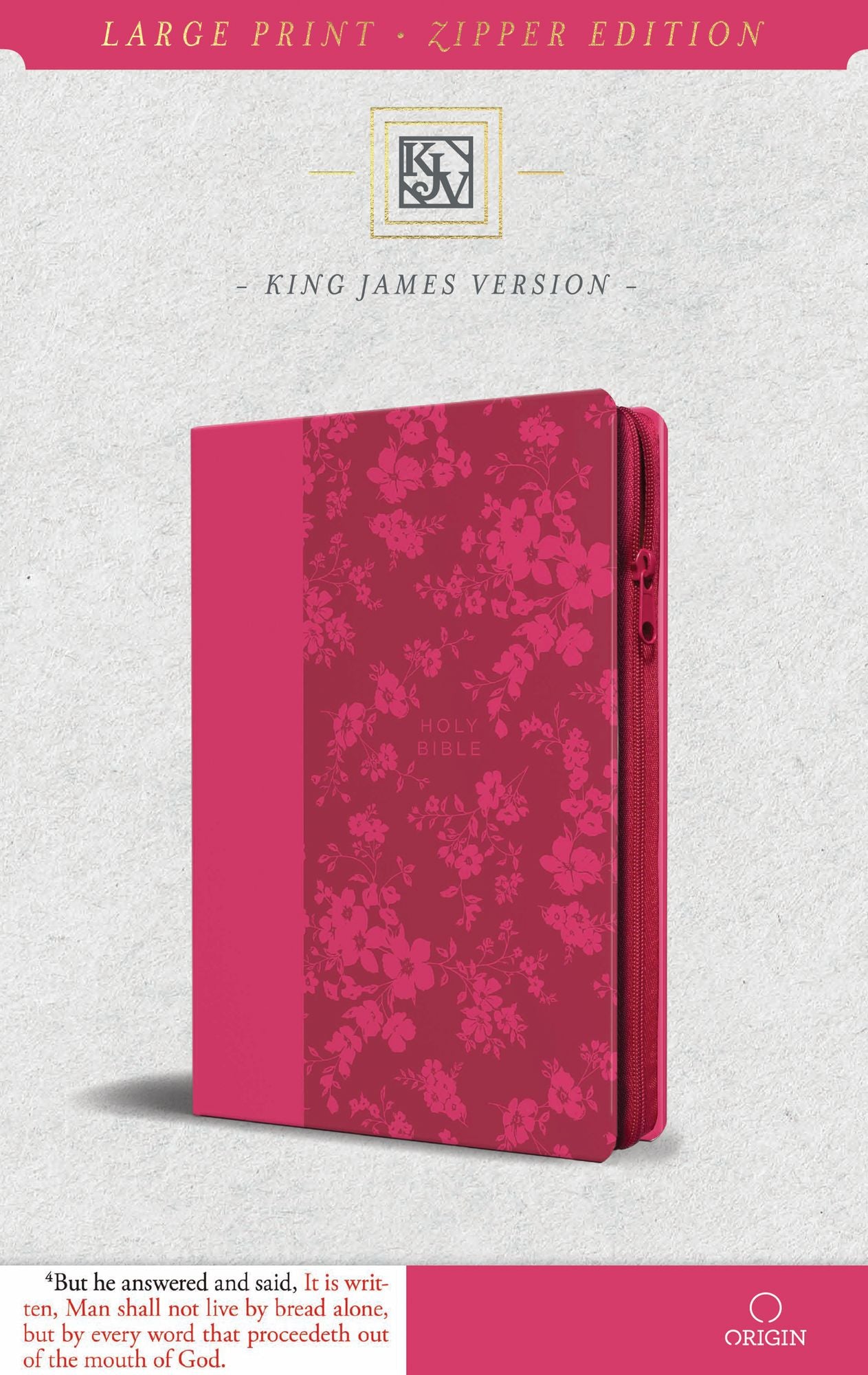 KJV Holy Bible, Large Print Handy Size, Fuchsia Premium Imitation Leather w/Ribbon Marker, Red Letter, Zipper